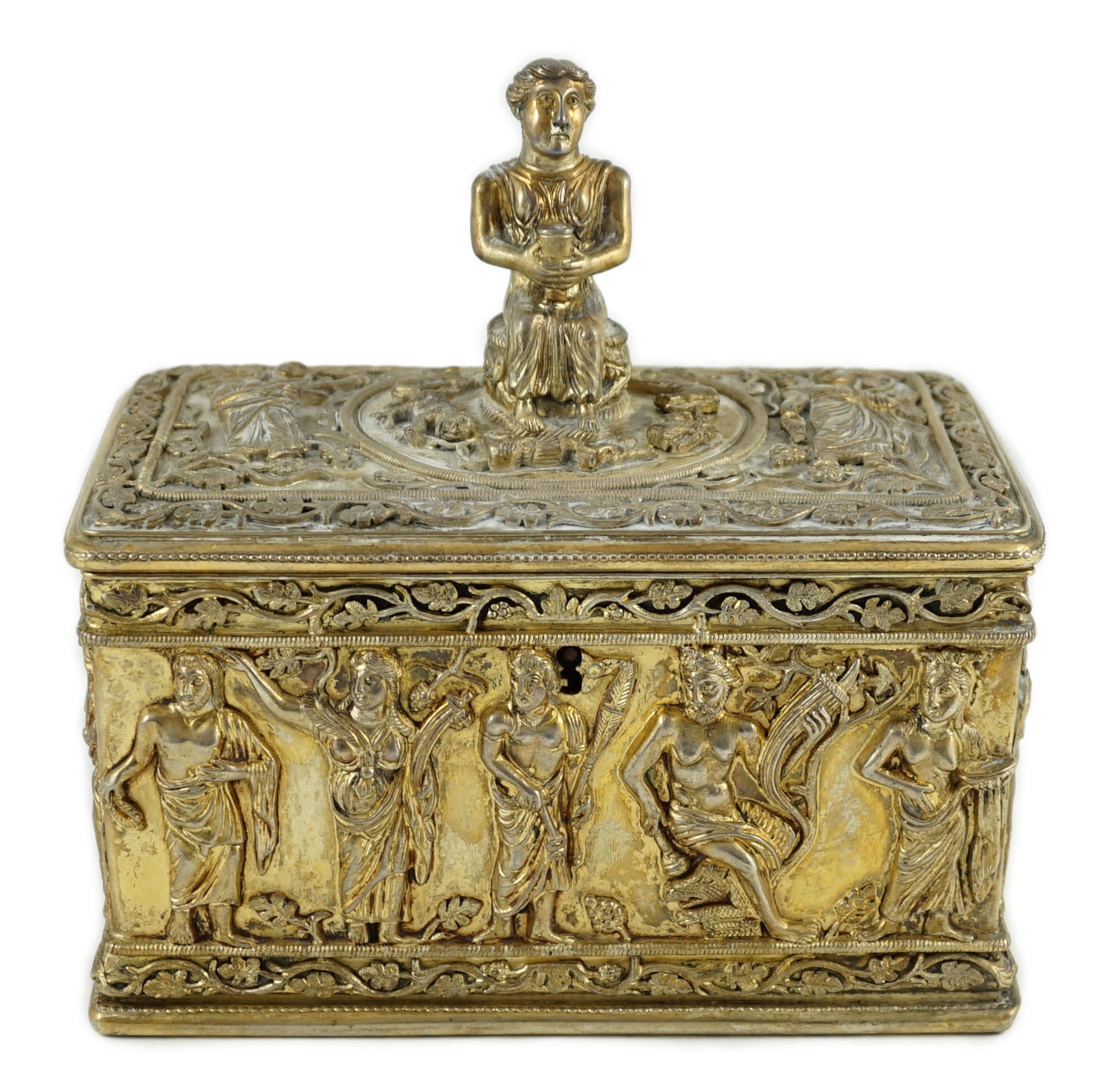 A German 800 standard parcel gilt silver Byzantine style rectangular casket, by Paul Telge, Berlin